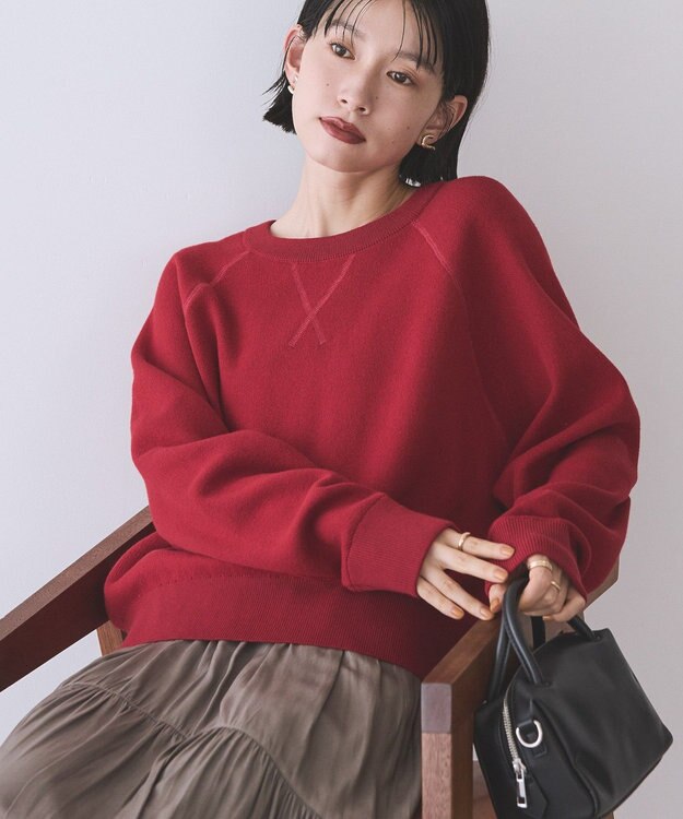 AMERICAN HOLIC ソフトコットンスウェットライクニットトップス レッド