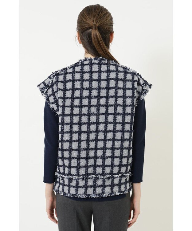 DAKS チェックツイードベスト ネイビー