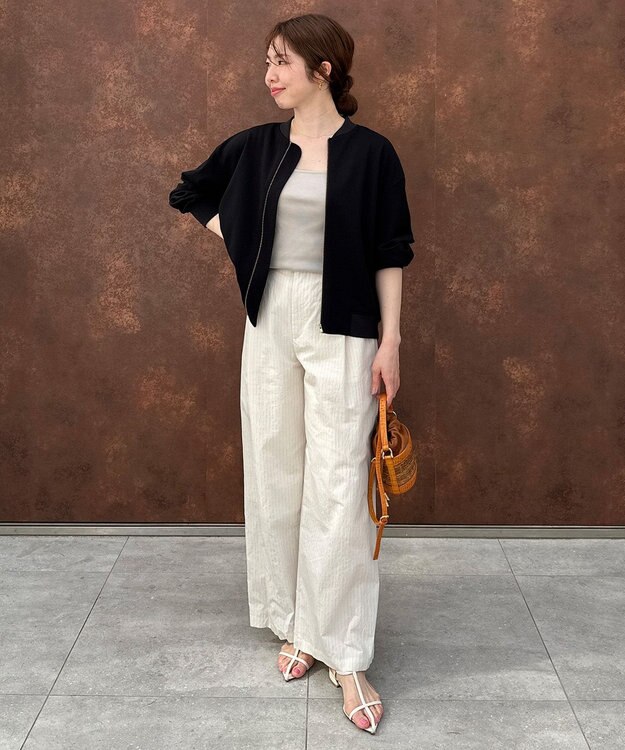 UNFILO L シアーワイドパンツ ベージュストライプ