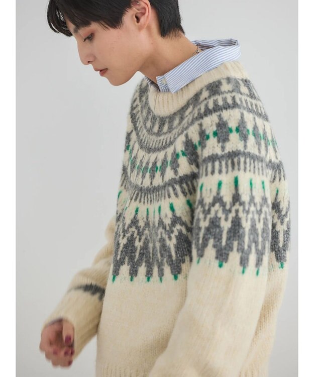 AMERICAN HOLIC フェアアイル柄ニットプルオーバー Ivory