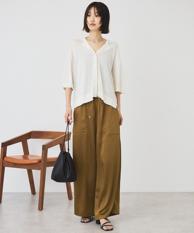 AMERICAN HOLIC 襟付き5分袖ニットカーディガン Off White