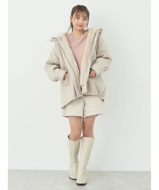 earth music&ecology マルチウェイマウンテンパーカー（ファー） Beige