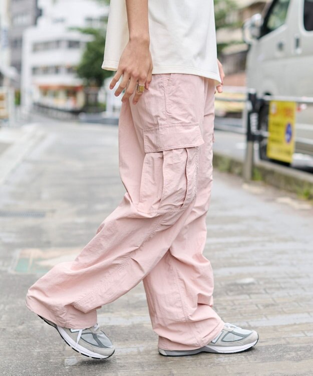 WEGO 【ウエストゴム/MLサイズ展開】ナイロンイージーカーゴパンツ ピンク