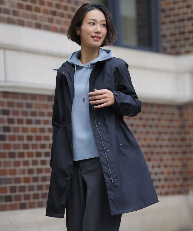 J.PRESS LADIES S 【2way】スパンライクナイロンタッサー フーデッド コート ブラック系
