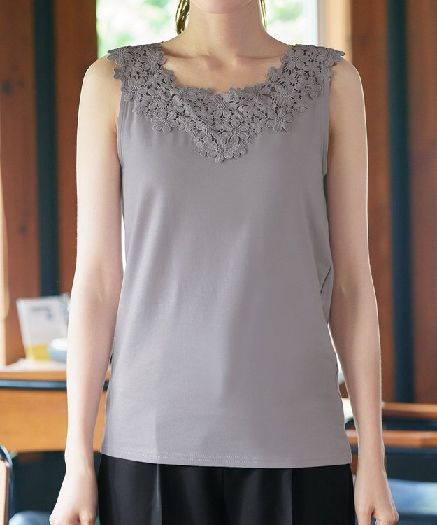 Tiaclasse 【洗える】レースタンクトップ グレー