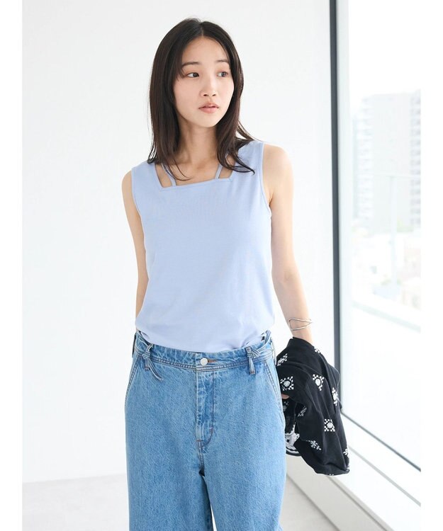 CRAFT STANDARD BOUTIQUE 前後2WAYスクエアデザインタンクトップ Sax