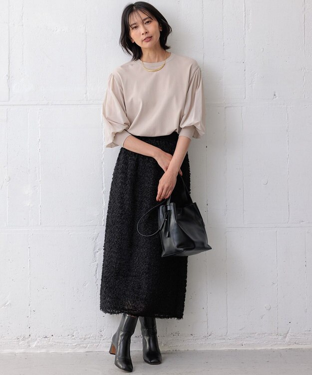 23区 L 【ご好評につきカラー追加/洗える】クロスコンビ パフスリーブ ニット ベージュ系