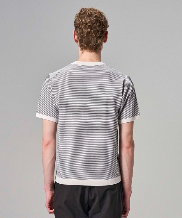 JOSEPH HOMME 【新柄】リュクスレーヨンボーダー　クルーネック半袖ニット アイボリー系1