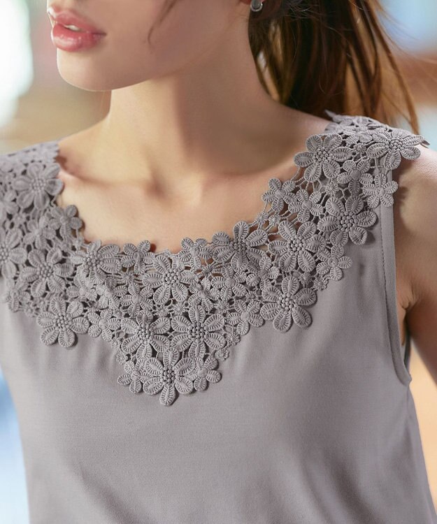 Tiaclasse 【洗える】レースタンクトップ グレー