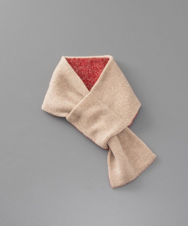 AURORA WEB限定 ウールニット リバーシブル マフラー ベージュ×レッド