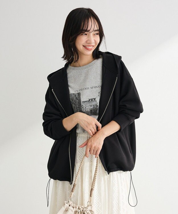 Green Parks ダブルＺＩＰ裾ドロストパーカー Black