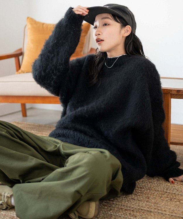 WEGO モヘアライクBIGプルオーバー ブラック