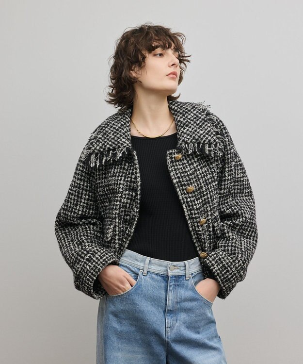 GRACE CONTINENTAL パディングツイードジャケット ブラック