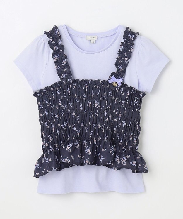ANY KIDS フラワー×リボン ビスチェ付きTシャツ ネイビー
