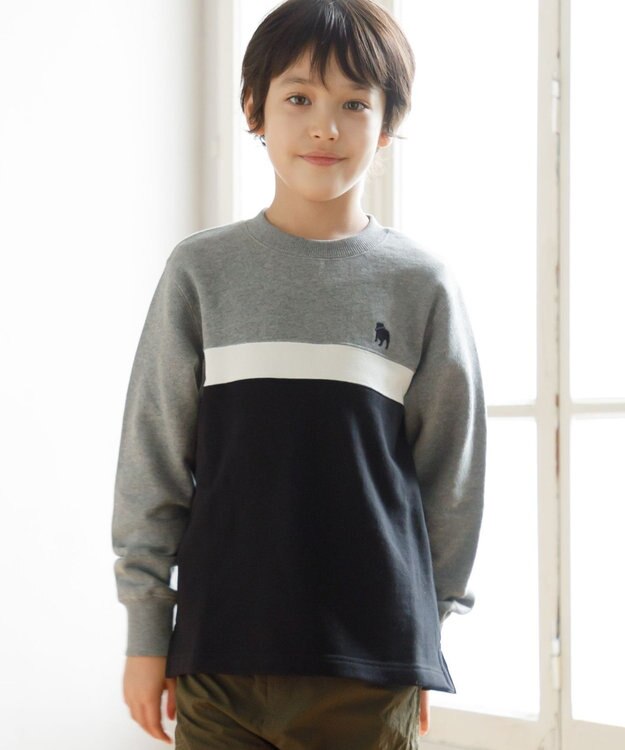 J.PRESS KIDS 【140-170cm】ブル刺繍 ブロッキングトレーナー ライトグレー系2