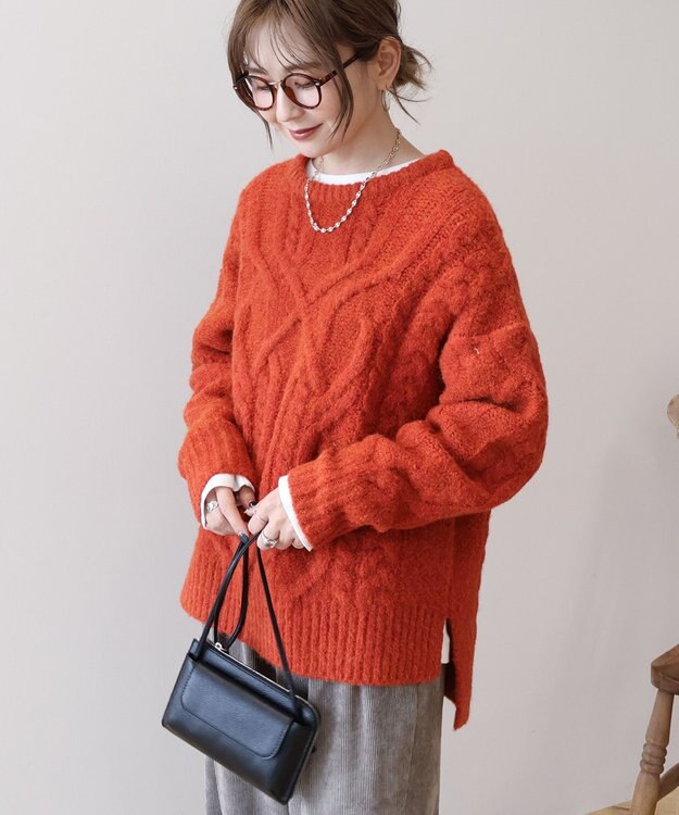 AMERICAN HOLIC ローゲージアラン柄ニットプルオーバー Red