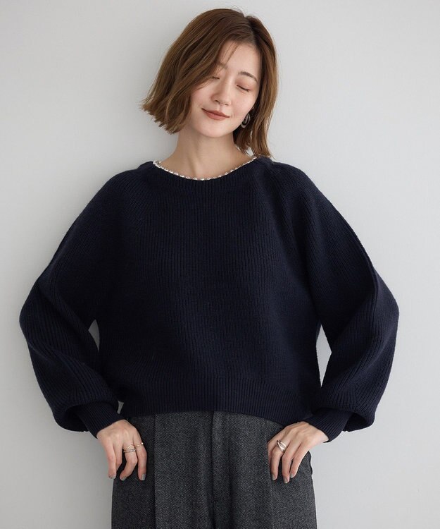 YECCA VECCA パールネックニット Navy