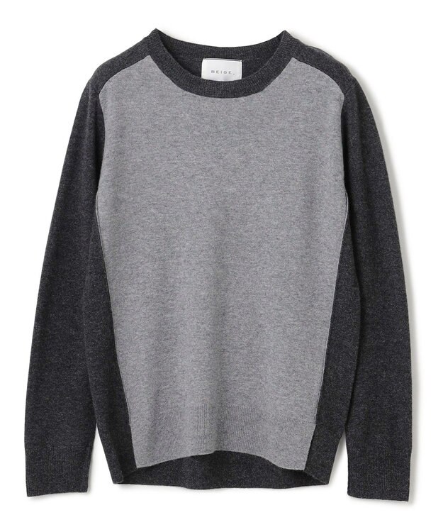 BEIGE， 【WEB限定・洗える】ROGAN / バイカラーウールクルーネックニット M Gray x C Gray