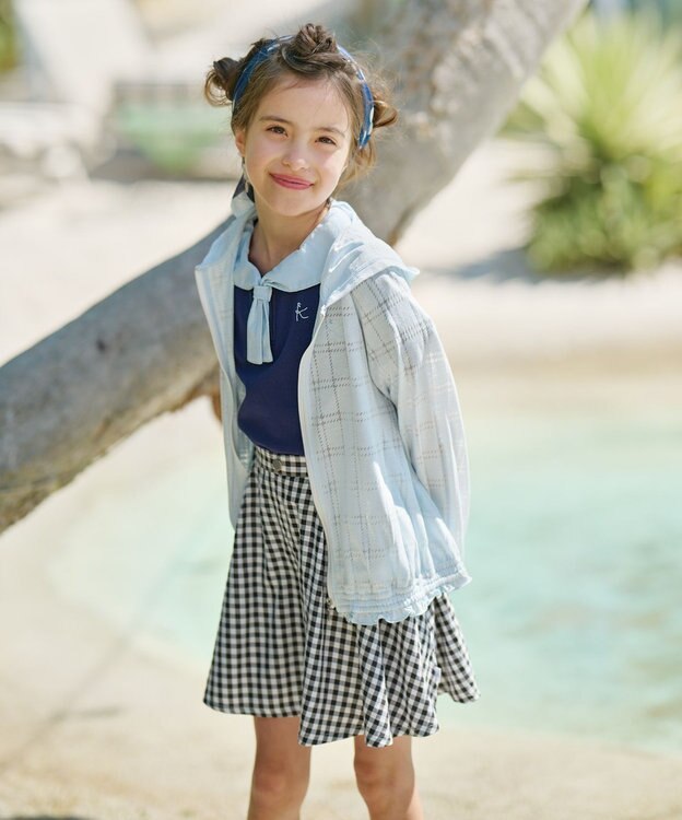 組曲 KIDS 【150-160㎝】【UVケア】オパールチェック パーカー サックスブルー系