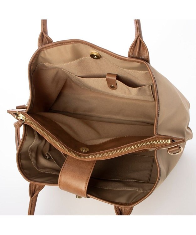 UNBILLION ペルケ perche / ナイロン×牛革付属ユーティリティ2wayトート ライトベージュ