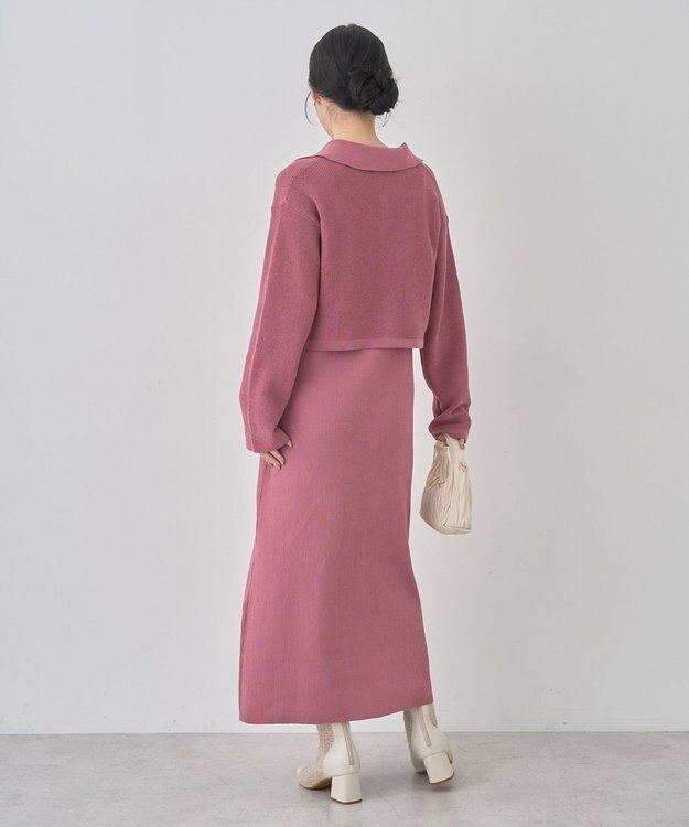 earth music&ecology ＳＥＴ２点襟付きカーディガン＋ニットワンピース Pink