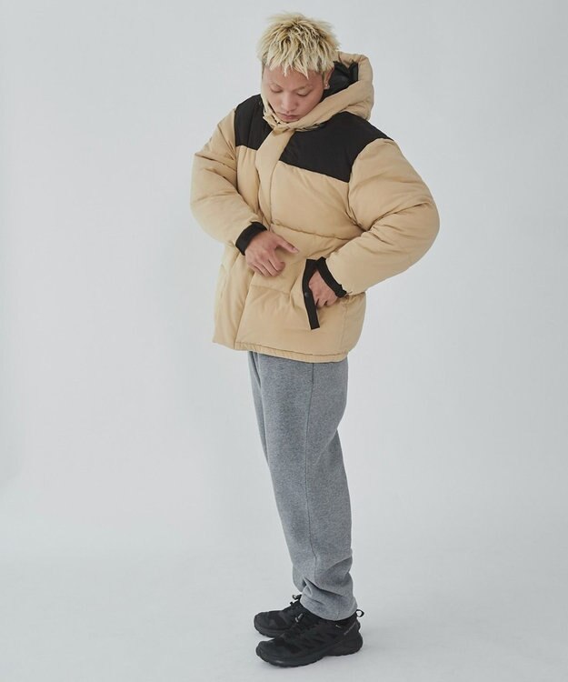 WEGO カラーブロックパテッドフードブルゾン ベージュ