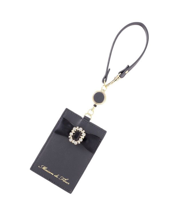 Maison de FLEUR リール付きビジューリボンパスケース Navy