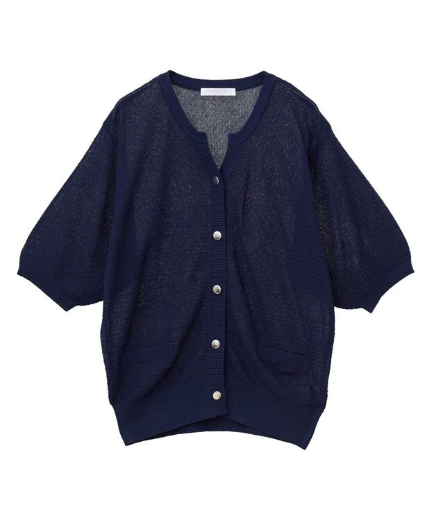Green Parks スキッパー半袖ニットカーディガン Navy