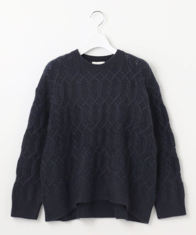 自由区 へアリーケーブル ニット ネイビー