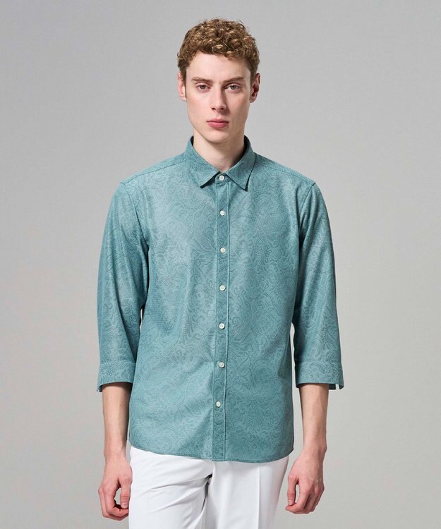 JOSEPH HOMME 【新柄】ヨシタレース　7分袖レギュラーカラーシャツ スモーキーグリーン系