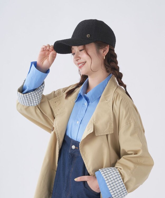 MOONBAT estaa(エスタ) ざっくりツイード キャップ  帽子 手洗い可能 サイズ調整可能 ブラック