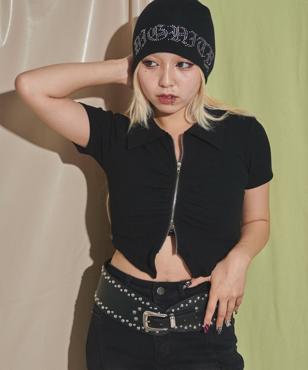 WEGO フロントギャザーWジップT ブラック