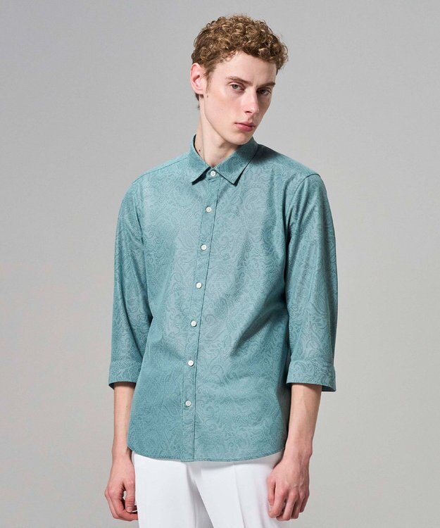 JOSEPH HOMME 【新柄】ヨシタレース　7分袖レギュラーカラーシャツ スモーキーグリーン系