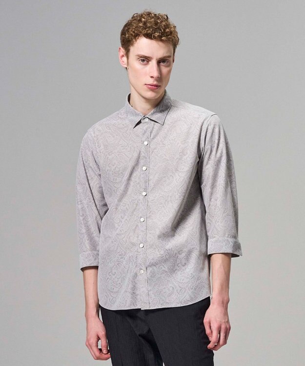 JOSEPH HOMME 【新柄】ヨシタレース　7分袖レギュラーカラーシャツ ライトグレー系