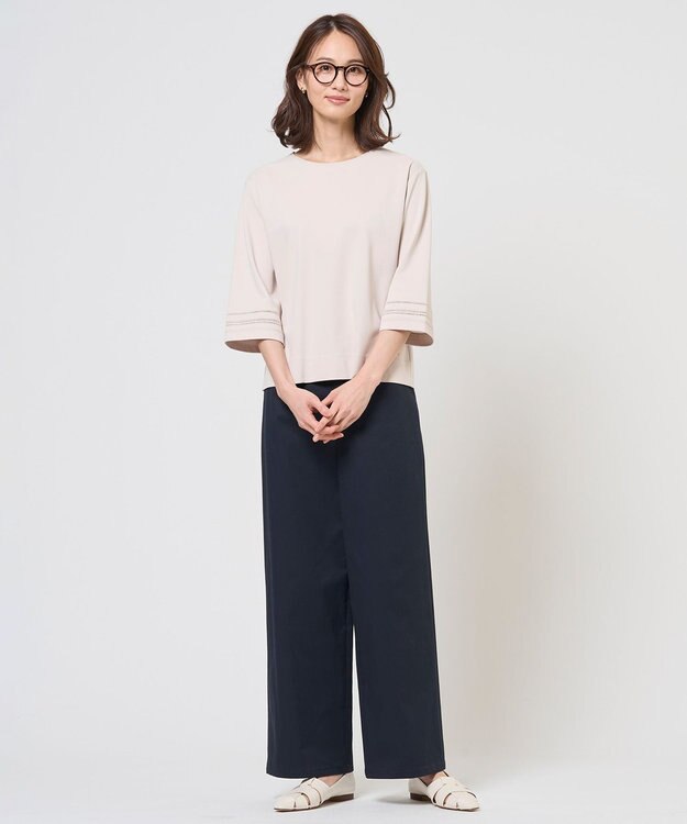J.PRESS LADIES S チノストレッチ ワイドパンツ ネイビー系