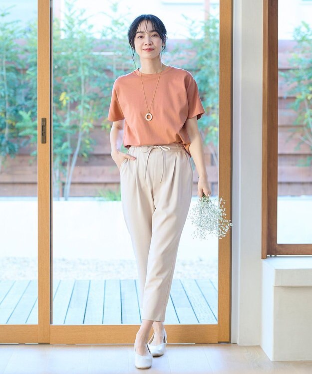 ANY 【UVケア/接触冷感/ウエストゴム】イージケア美脚パンツ テーパード サンドベージュ