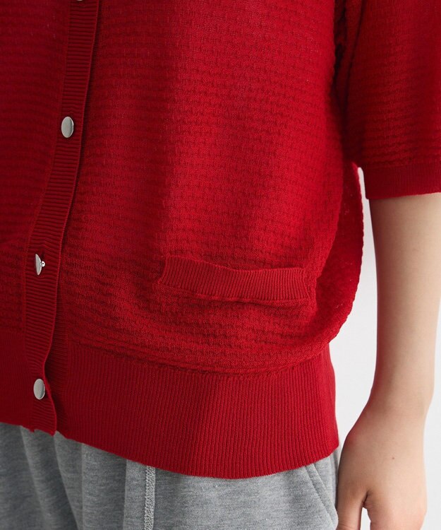 Green Parks スキッパー半袖ニットカーディガン Red