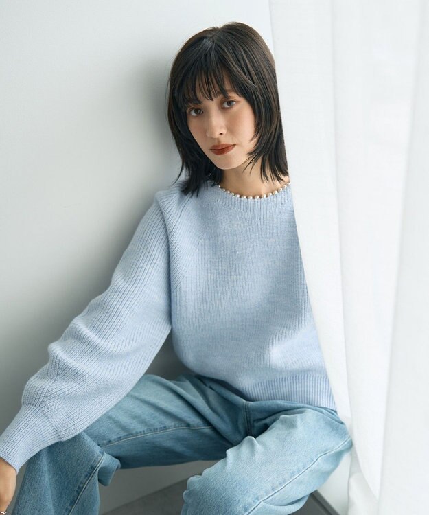 YECCA VECCA パールネックニット Sax