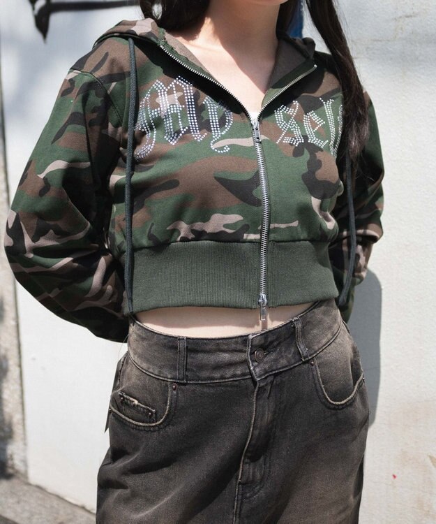 WEGO ラインストーンWジップショートパーカー 柄1