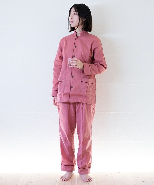 京和晒綿紗 【紗栄子さん愛用パジャマの色違い/UNISEX】ガーゼパジャマ 2重合わせ 草木染め【さんご】 さんご