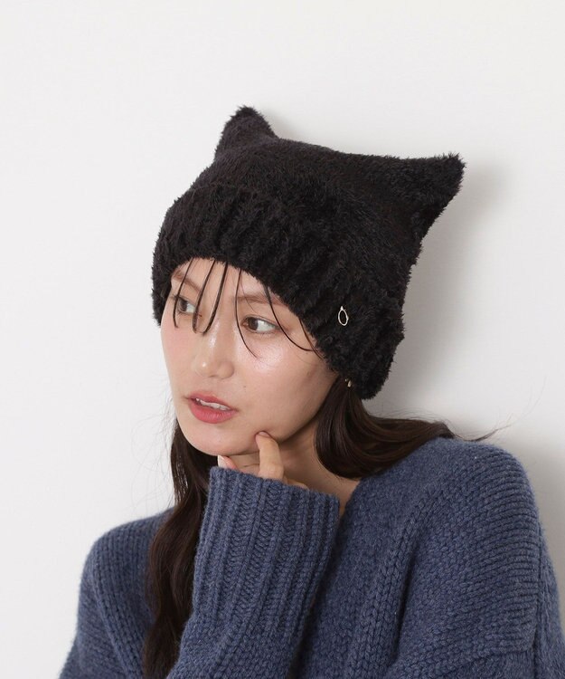 MOONBAT PAUL&JOE ACCESSOIRES(ポール&ジョー)ネコミミ シャギー ニット帽 ブラック