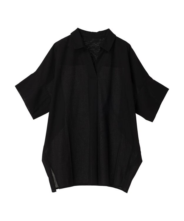 Green Parks 綿麻混スキッパーシャツ Black