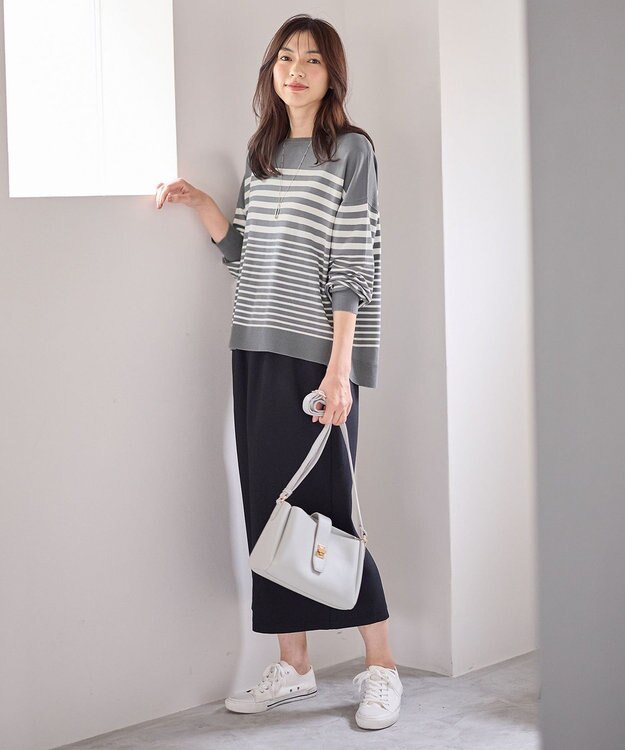 ANY 【ウエストゴム】クラシカルツイードタイトスカート ダークネイビー