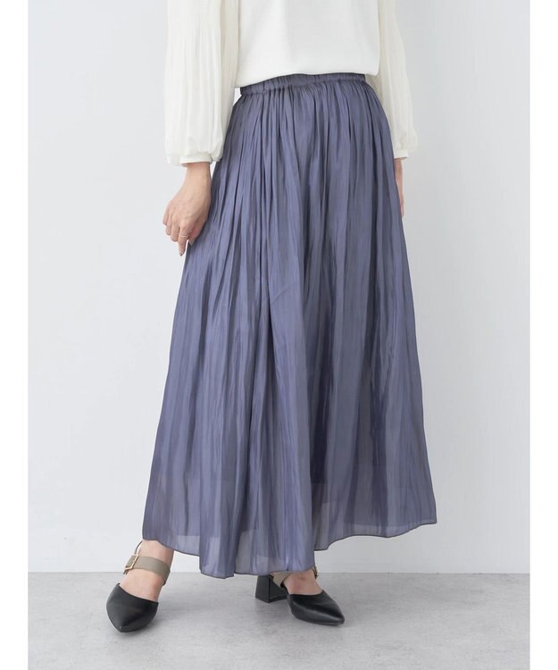 earth music&ecology シャイニーギャザースカート Charcoal Gray