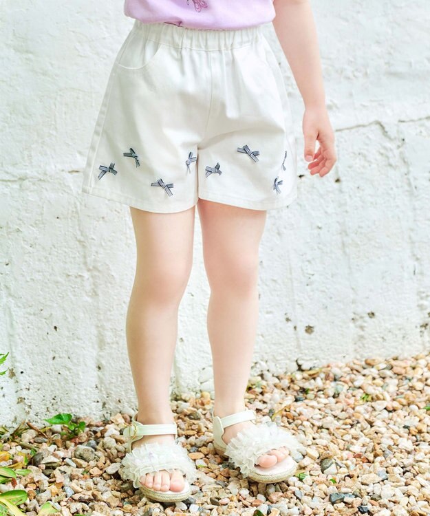 ANY KIDS ひんやりクール リボンショートパンツ オフホワイト
