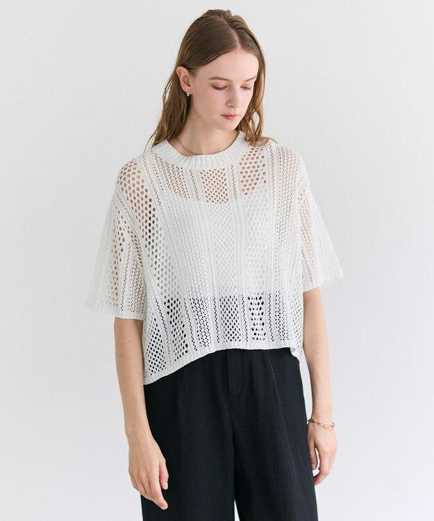 BEIGE， ATACAM / パターンメッシュ ハーフニット Ecru