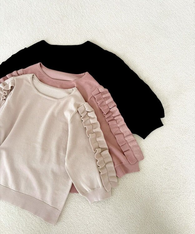 Feroux 【洗える】フリルスリーブニット ベージュ系