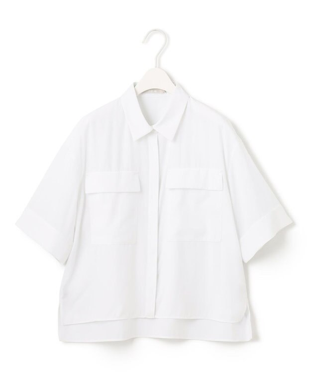 ICB 【洗える】T/Rドライリネン クロップドシャツ オフホワイト系