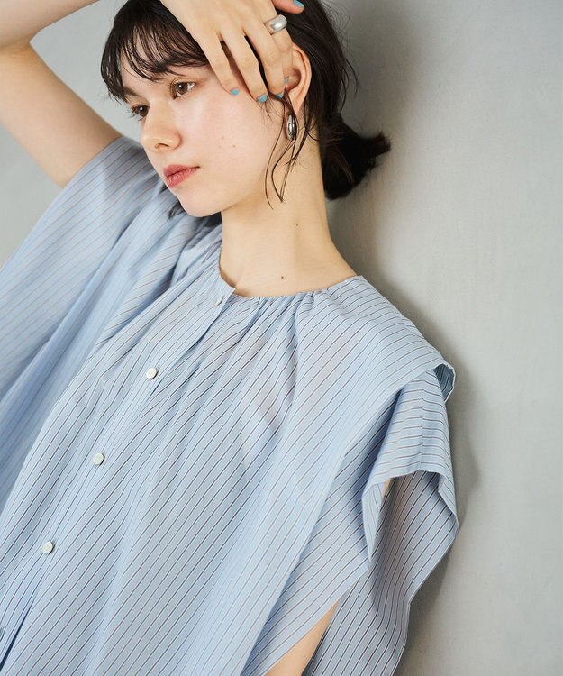 #Newans 【金子綾さんインスタライブご紹介アイテム】マルチストライプノースリーブシャツ ライトブルーストライプ