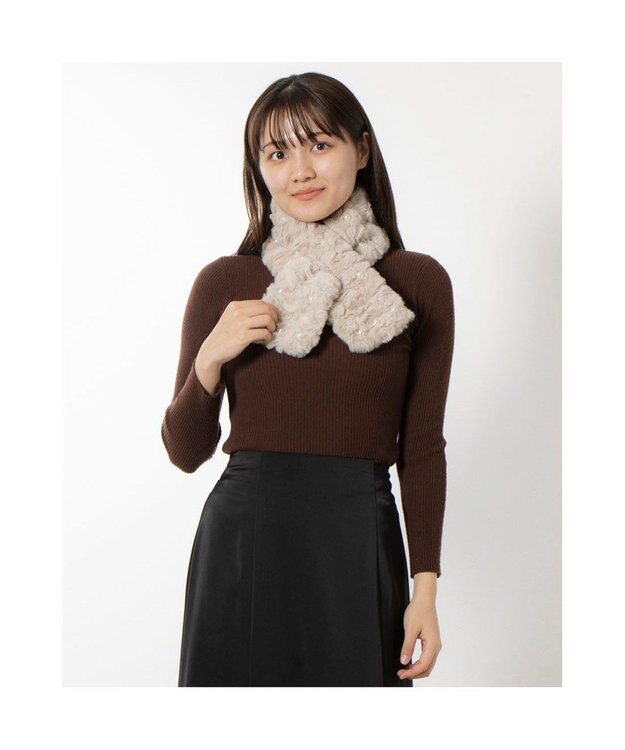 UNBILLION カシュネ cache nez / パール付フェイクファーマフラー ベージュ